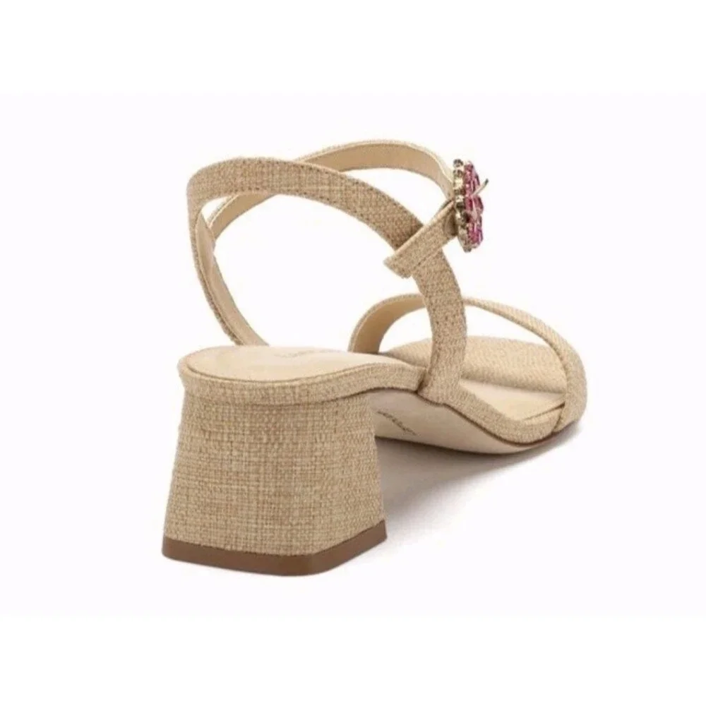 Larroude Selena 45MM Raffia Block-Heel Sandals Size 7